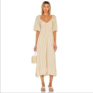 Faithfull the Brand yellow plaid Check Imanie smocked Midi Dress 8
